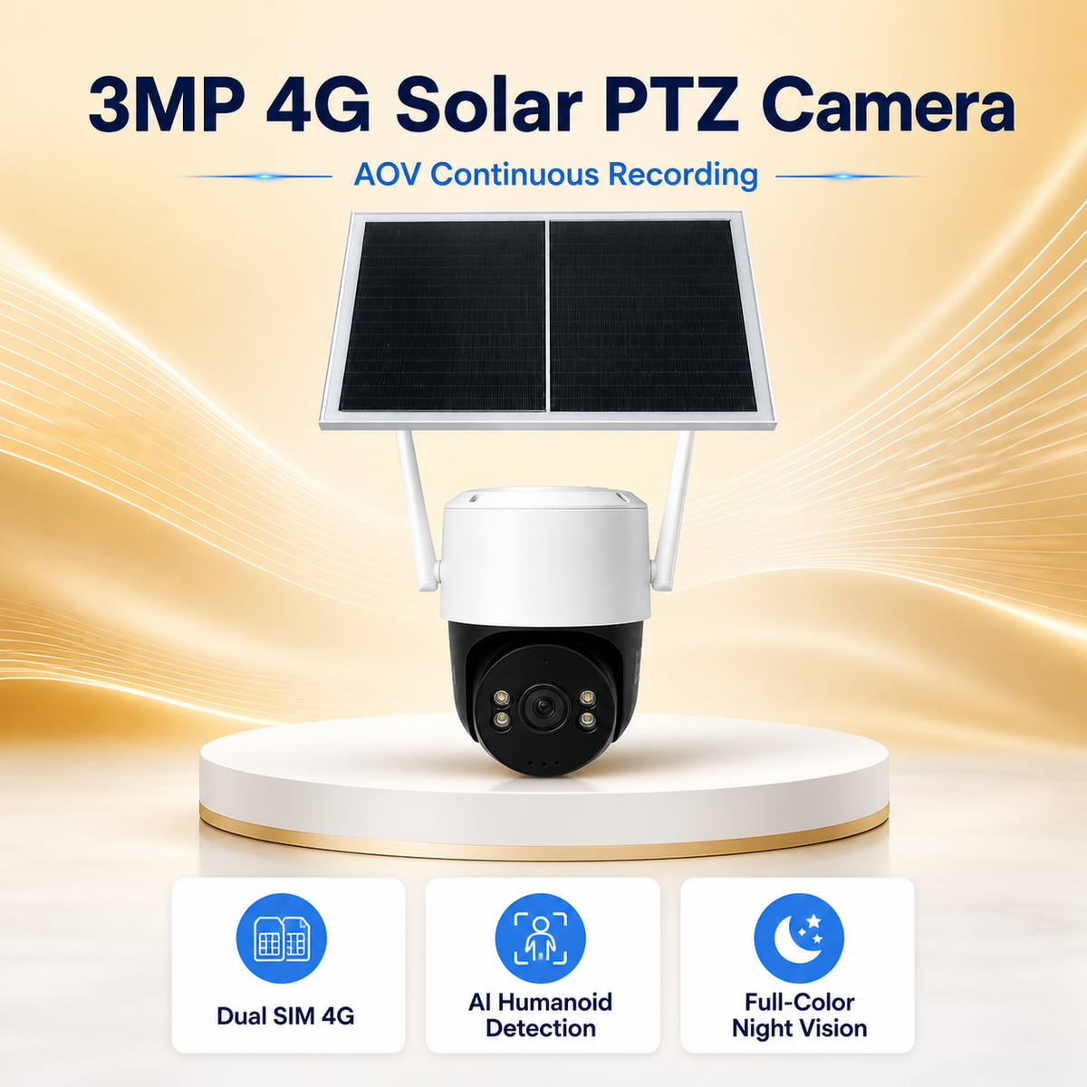 3MP 4G Solar PTZ Security Camera with AOV Recording & Dual SIM