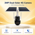 Dual-lens 3MP solar-powered 4G outdoor security camera with twin solar panels and antennas