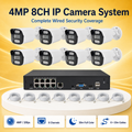 4MP eight-channel wired IP security camera system with recorder and eight 20m network cables