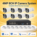 4MP eight-channel wired IP security camera system with recorder and eight 20m network cables