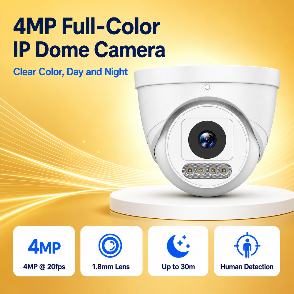 4MP full-color IP dome camera with 1.8mm lens and human detection