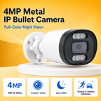 Metal IP bullet security camera presented on a premium gold product background