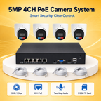 Complete 5MP four-channel PoE dome camera system with recorder and four network cables
