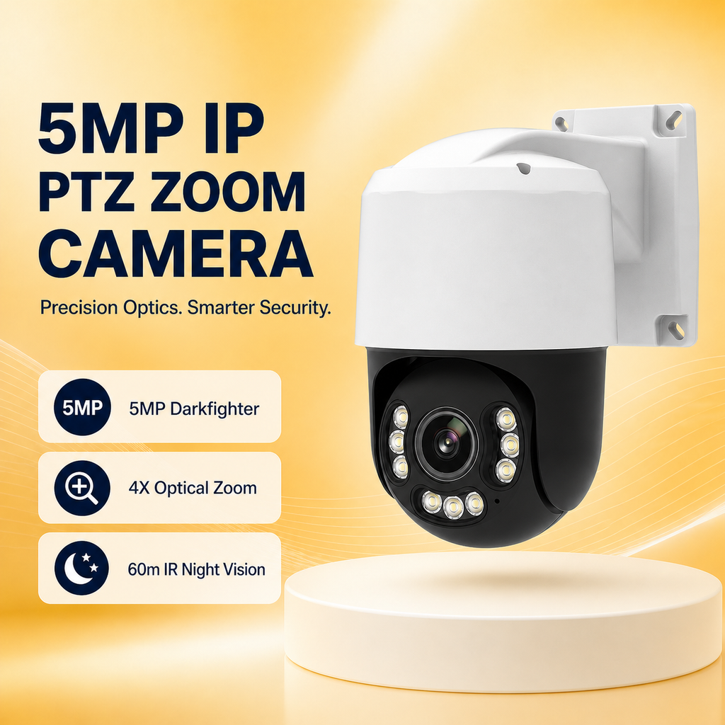 5MP metal IP PTZ camera with 4X optical zoom and 60m IR night vision