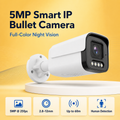 White metal 5MP IP bullet security camera on a premium gold background