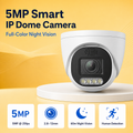 White 5MP smart IP dome security camera displayed on a premium gold background