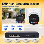 5MP security camera imaging panel showing smooth 25fps video and H.265 plus compression