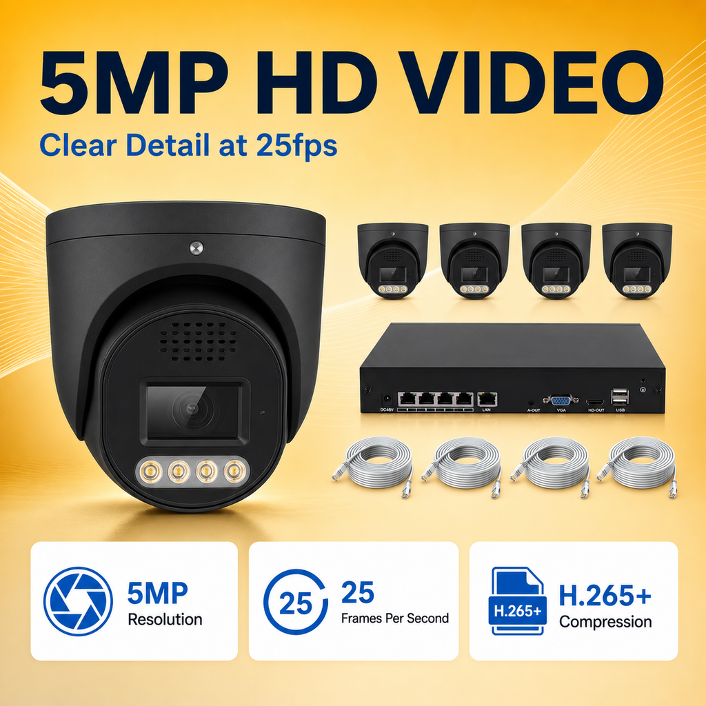 5MP 4-Channel PoE IP Camera System with Two-Way Audio