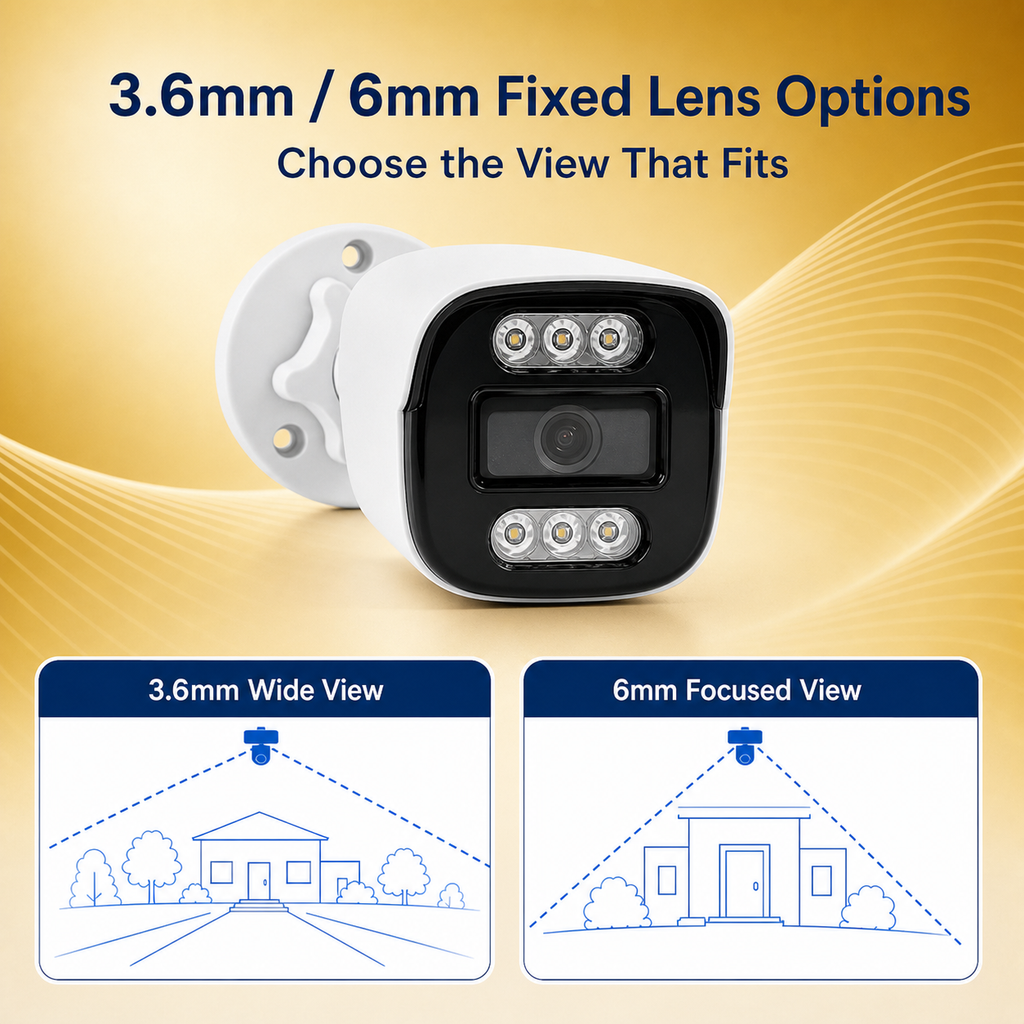 Choice of 3.6mm or 6mm fixed lenses for different monitoring requirements