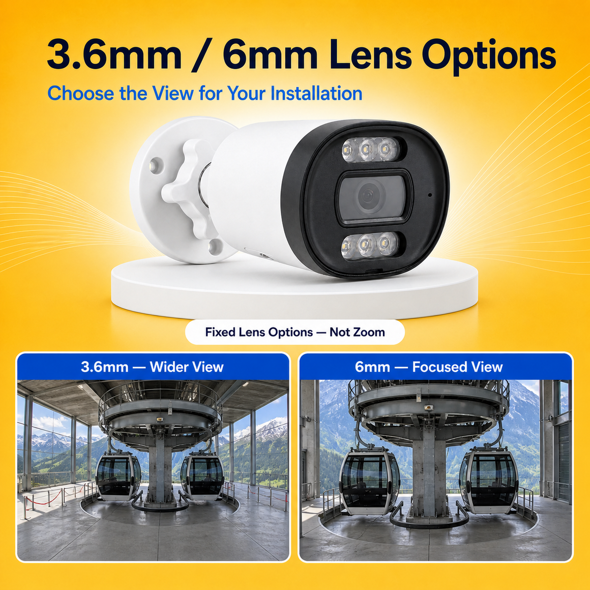 Choice of 3.6mm or 6mm fixed lenses for flexible surveillance coverage