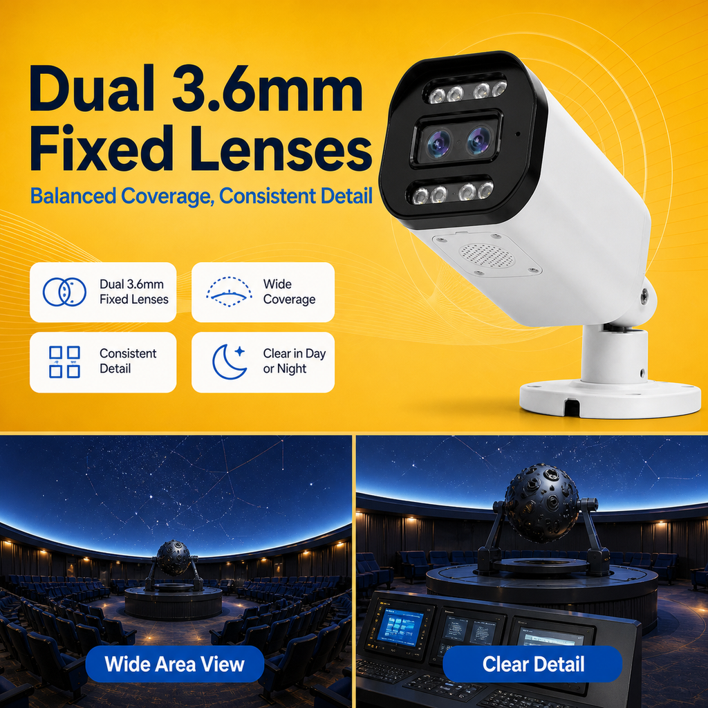 Dual 3.6mm fixed lenses providing reliable security monitoring coverage