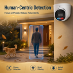 YGH 5MP PoE IP dome camera demonstrating human-centric person detection at a home entrance