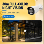 IP bullet camera showing full-color night vision up to 30m at a bicycle shelter