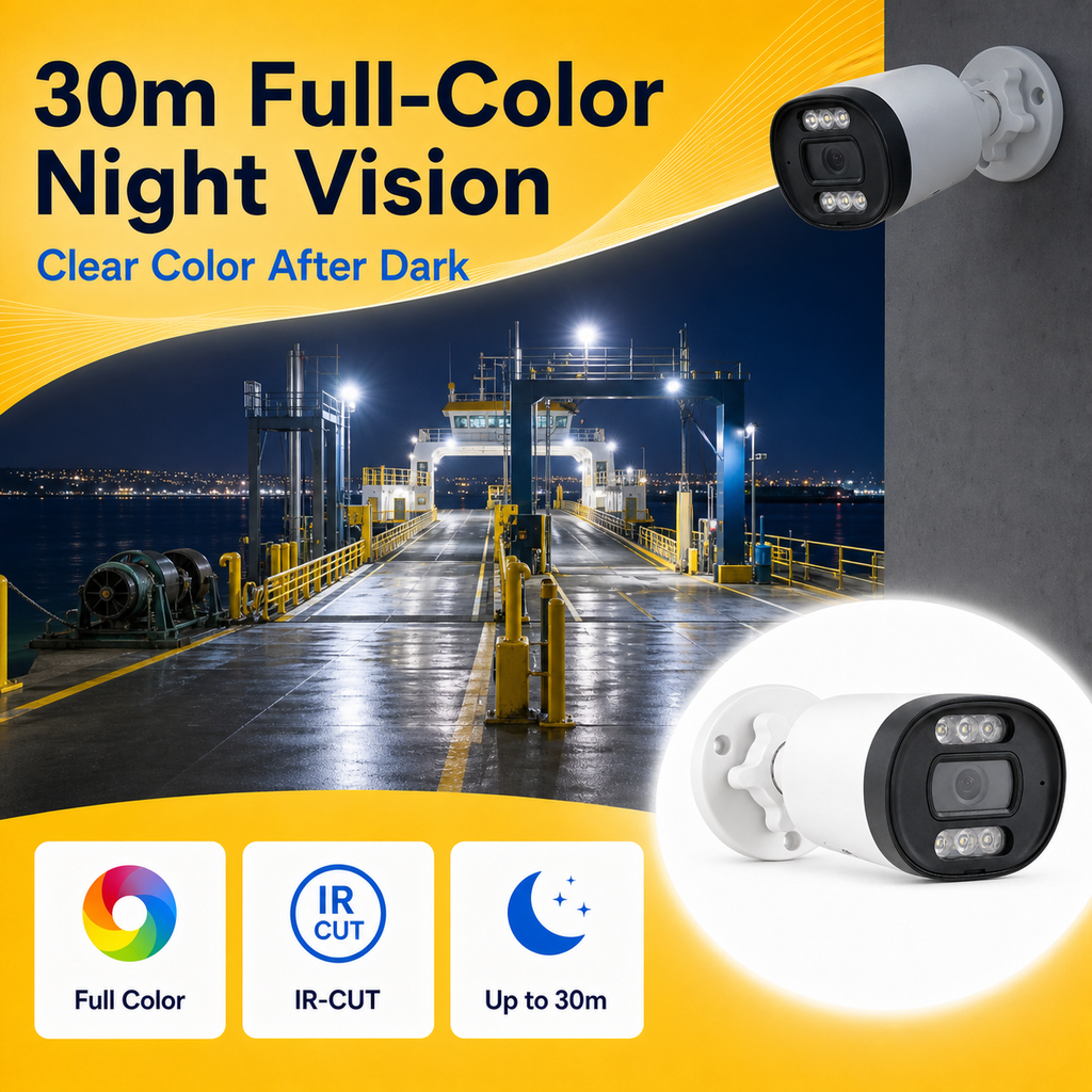 Full-color night monitoring delivering clear visibility at distances up to 30 meters