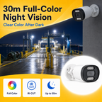 Full-color night monitoring delivering clear visibility at distances up to 30 meters