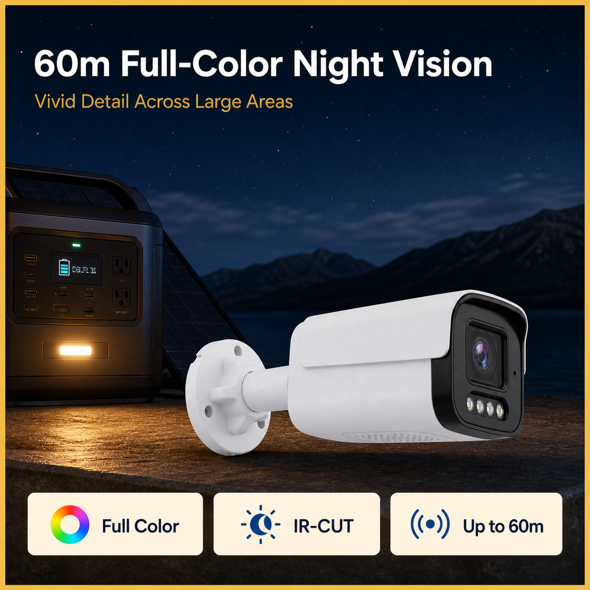 Full-color night surveillance delivering clear coverage up to 60 meters