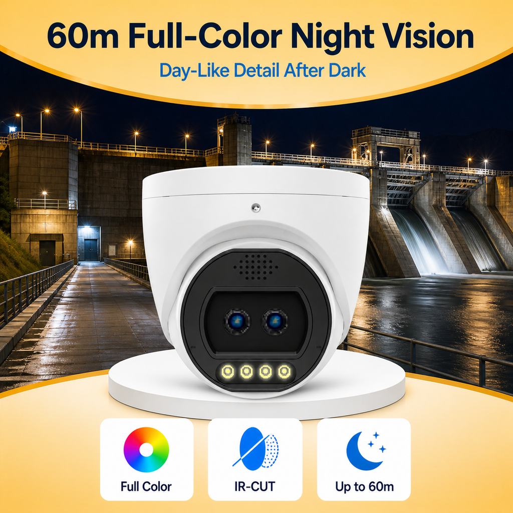 Daylike full-color night vision monitoring an area from up to 60 meters