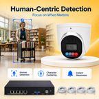 Human detection camera monitoring a librarian with character centering