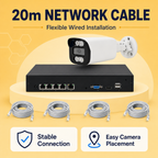 Wired IP camera system with 20m network cable for flexible installation