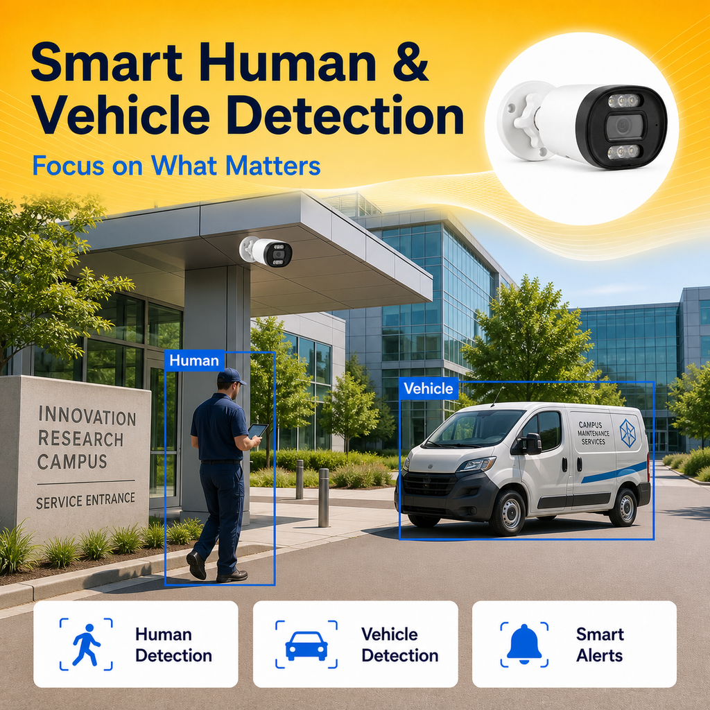 Smart human and vehicle detection identifying relevant movement in the camera view