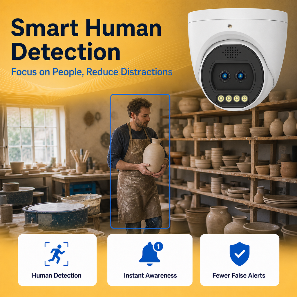 Smart human detection highlighting a person within the camera view