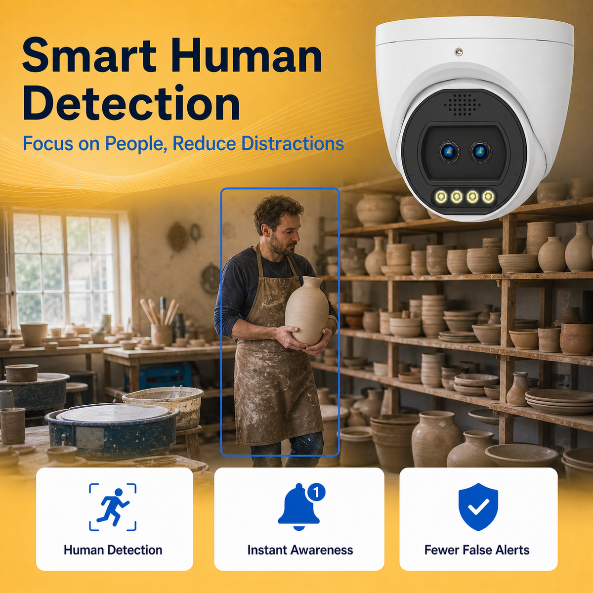 Smart human detection highlighting a person within the camera view