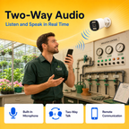 Two-way audio feature enabling live communication through the security camera