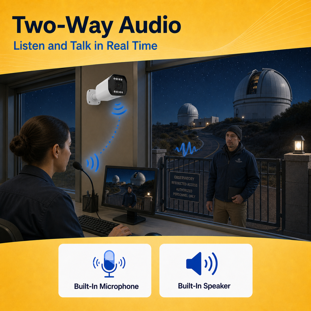 Two-way audio feature supporting live voice communication through the camera