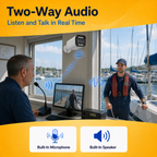 Two-way audio feature enabling live voice communication through the camera
