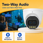 Two-way audio communication connecting users with people near the camera