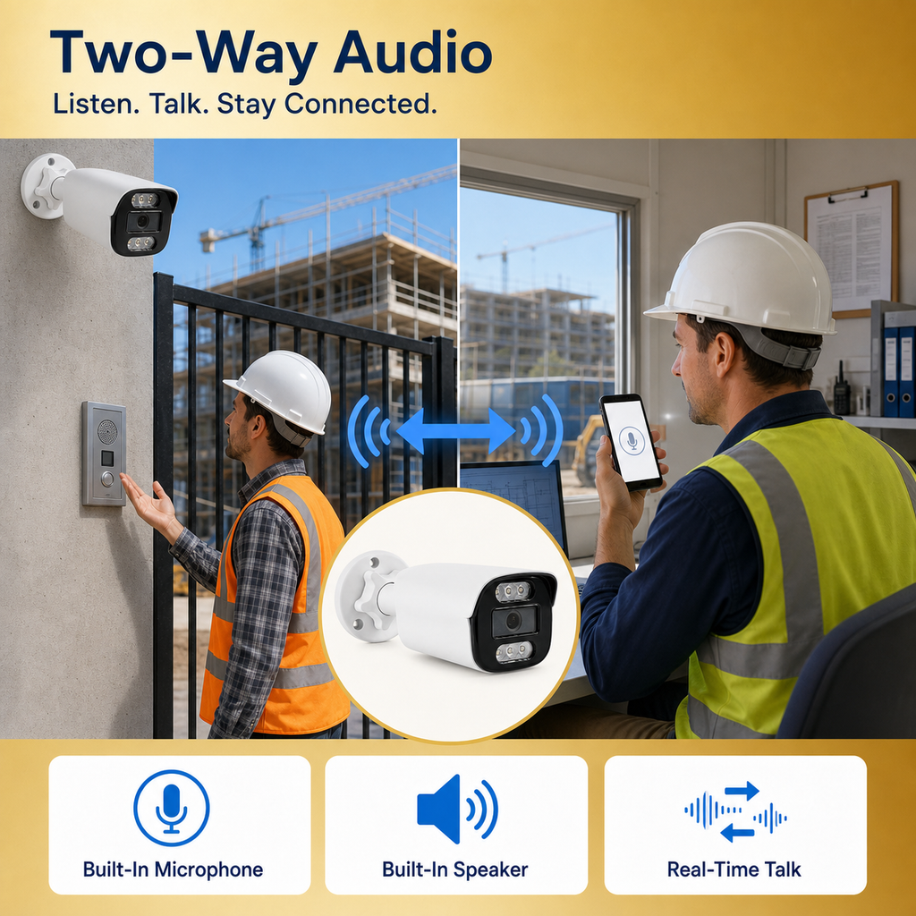 Two-way audio communication connecting users with visitors near the camera