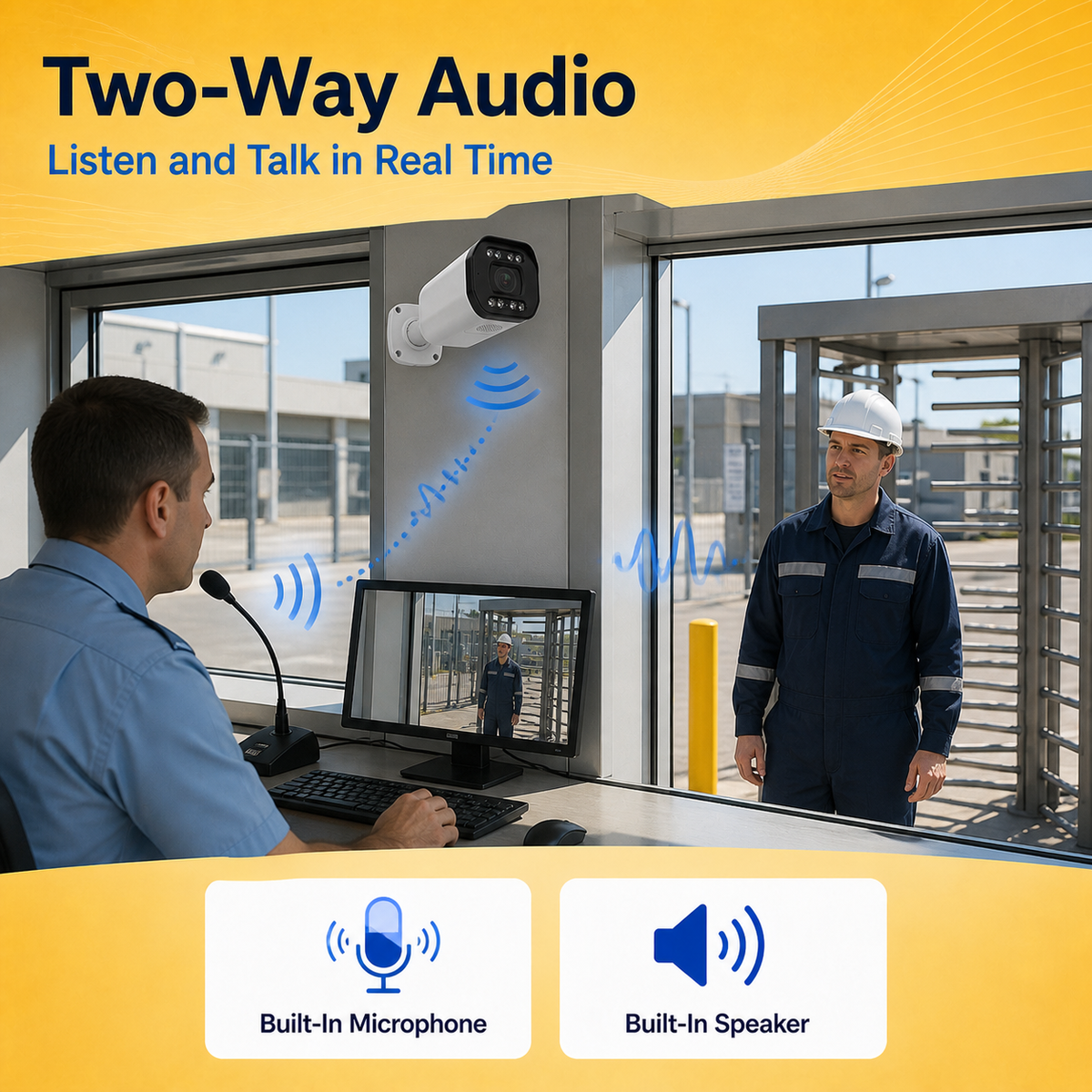 Two-way audio camera feature enabling live voice communication