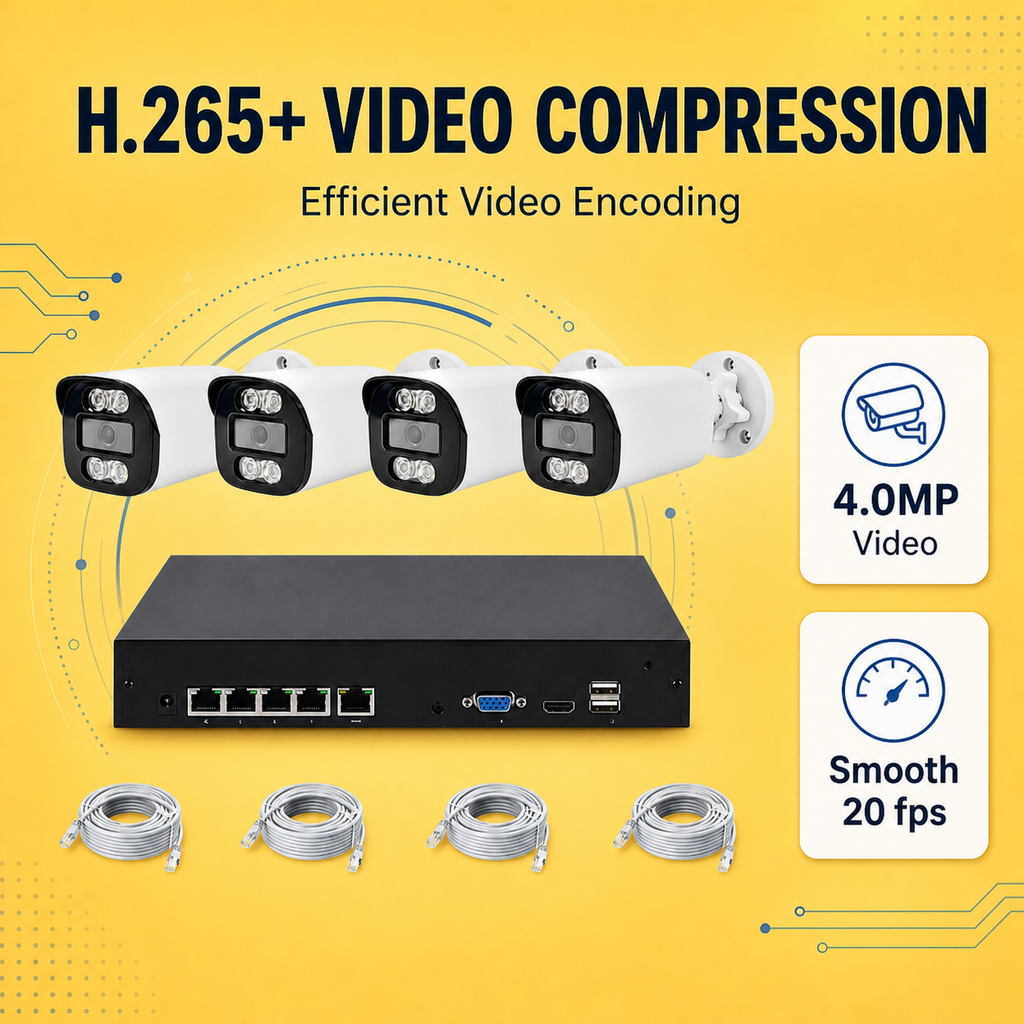 Four-camera IP security system with H.265+ video compression