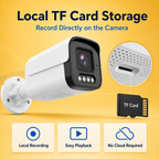 Local TF card storage support shown with the metal surveillance camera