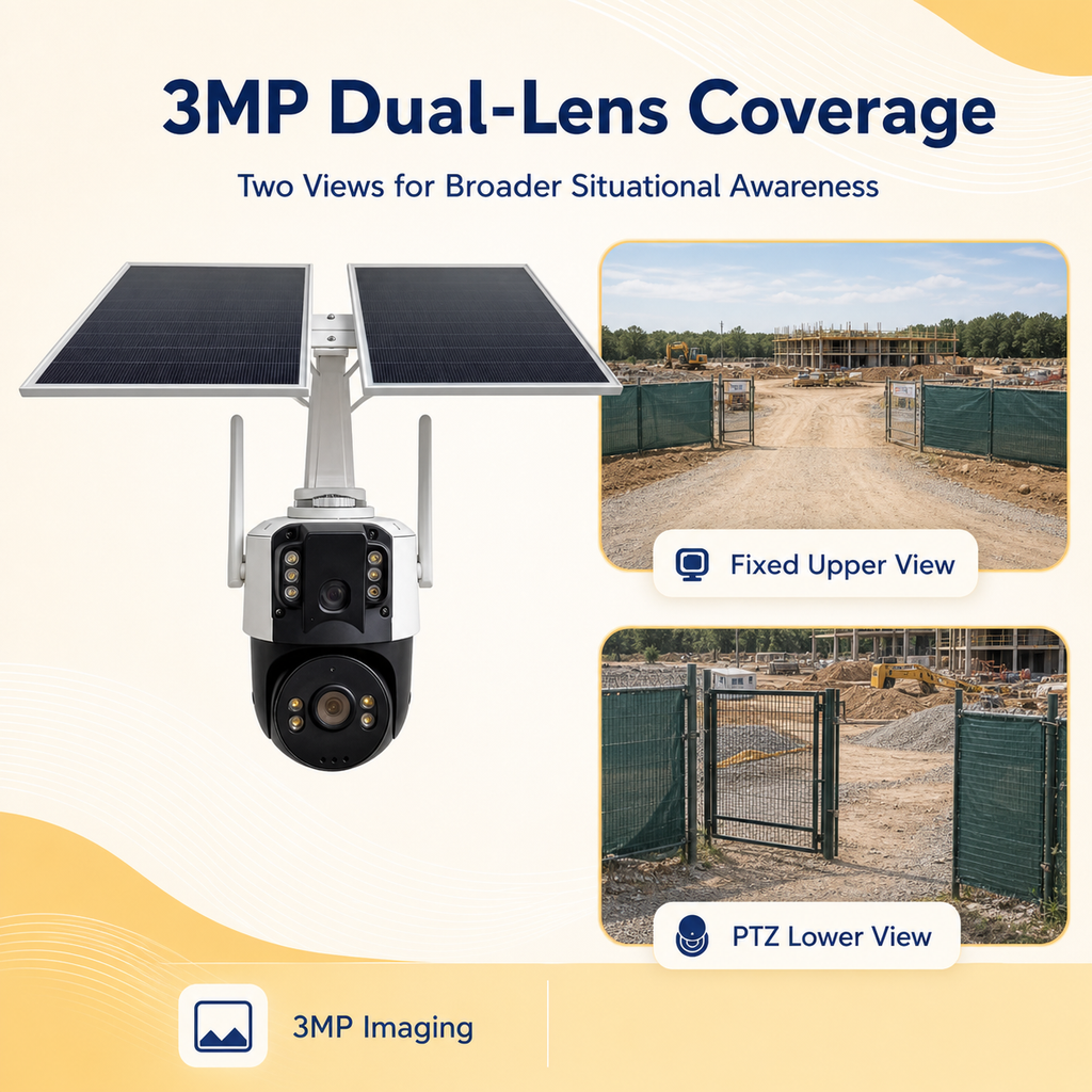 3MP Dual-Lens 4G Solar Security Camera with AOV Recording & Dual SIM