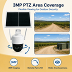 3MP 4G Solar PTZ Security Camera with AOV Recording & Dual SIM