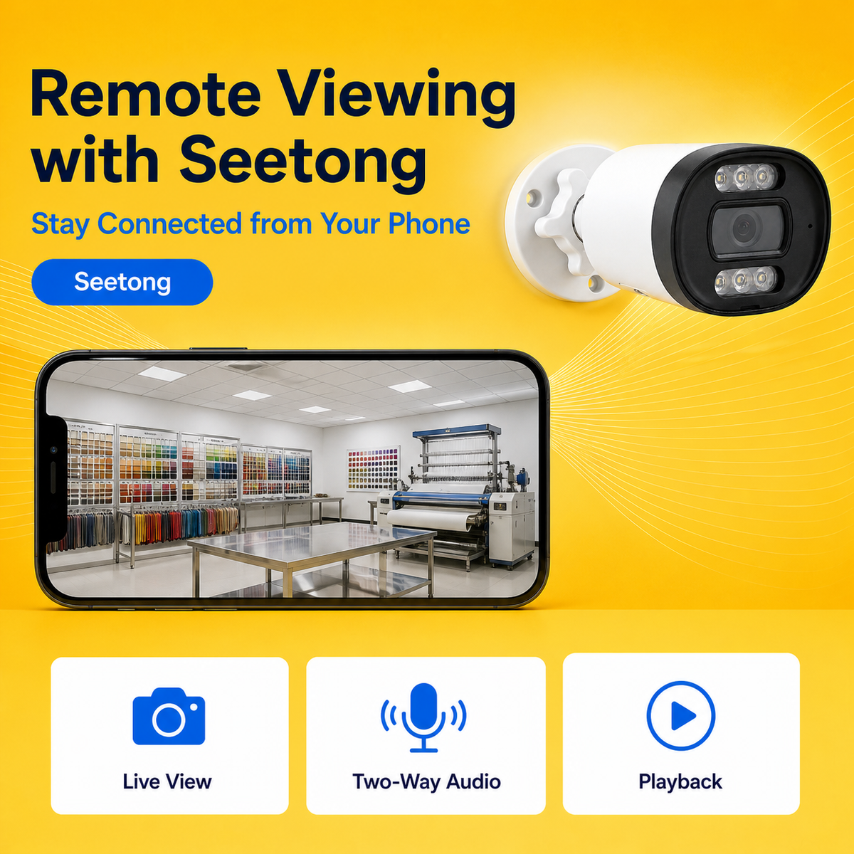 Seetong mobile app showing remote live viewing for the IP bullet camera