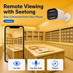 Seetong mobile app showing remote live viewing for the dual-camera system