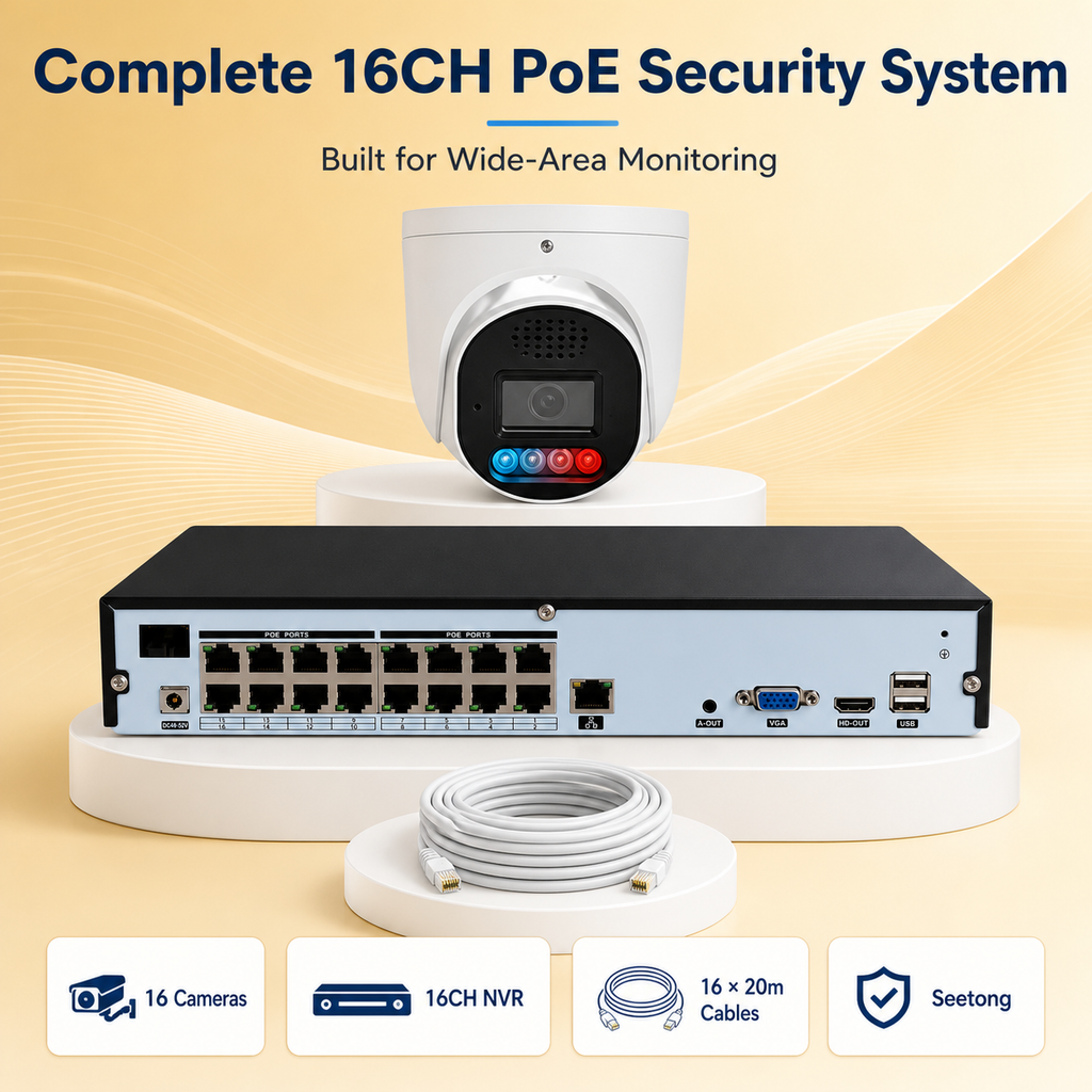 5MP 16CH PoE IP Camera System with Red & Blue Flash Lights