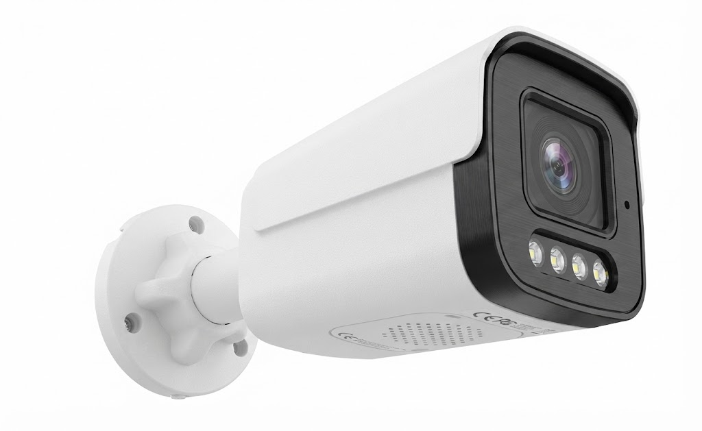 Front view of a metal IP bullet camera with integrated night illuminators
