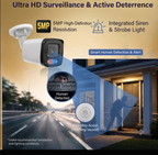 YGH 5MP PoE IP bullet camera with human detection, siren, strobe light and two-way audio