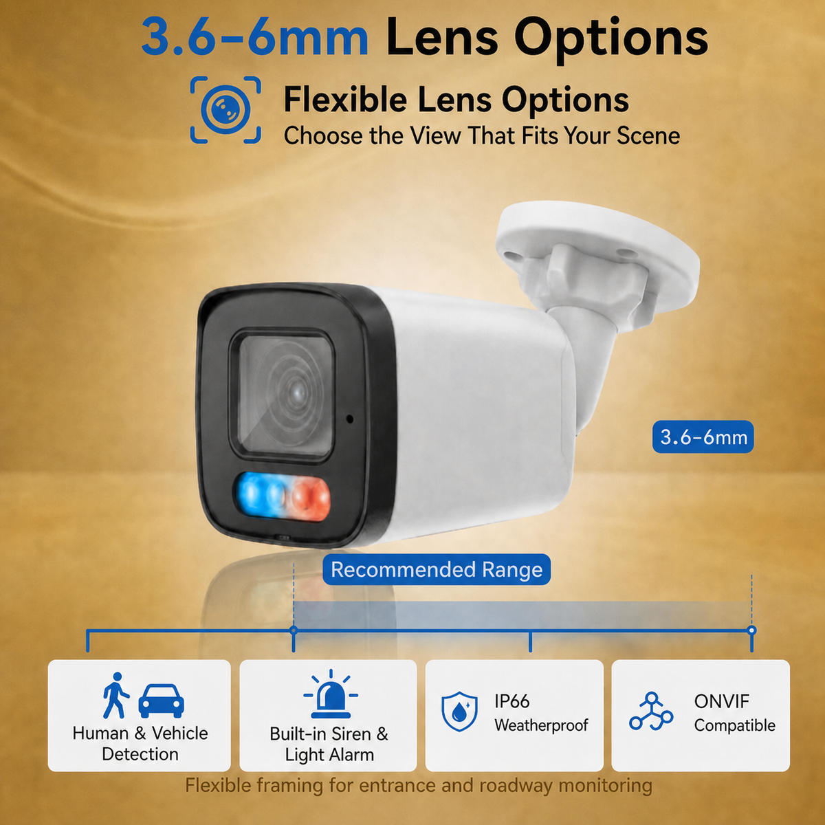YGH 5MP IP bullet camera with 3.6mm and 6mm lens options for flexible outdoor monitoring